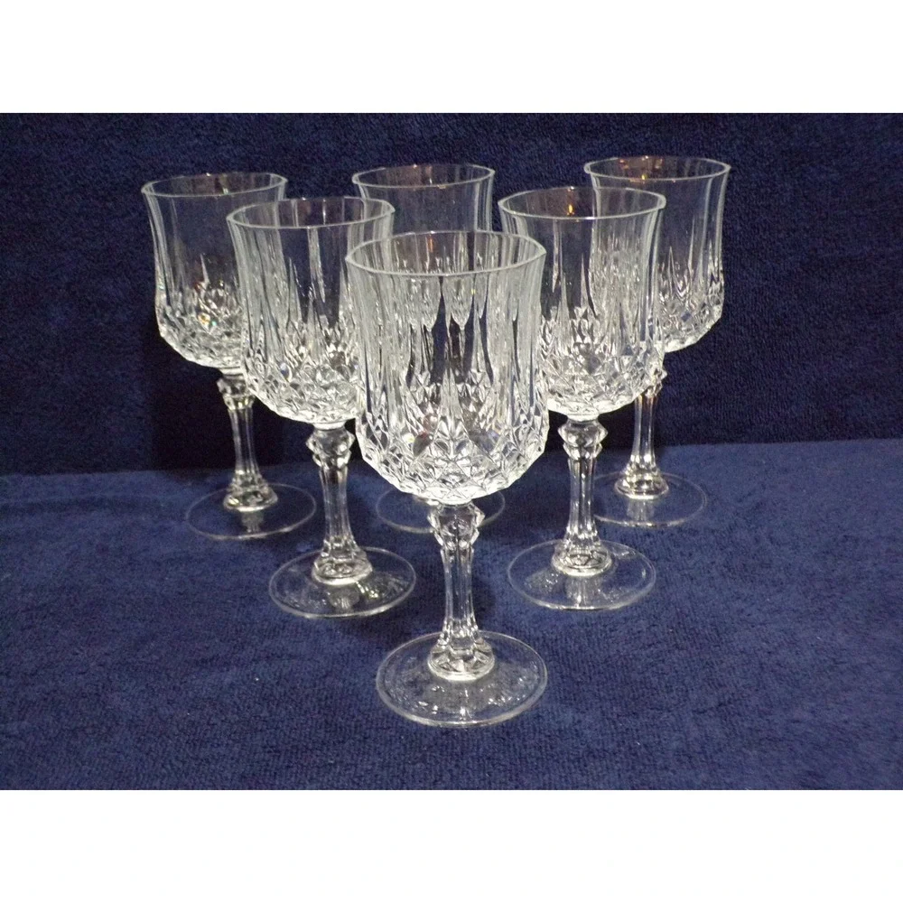 Crystal D'Arques Longchamp Crystal Diamond Wine Glasses Goblets  6.5 oz Set Of 6